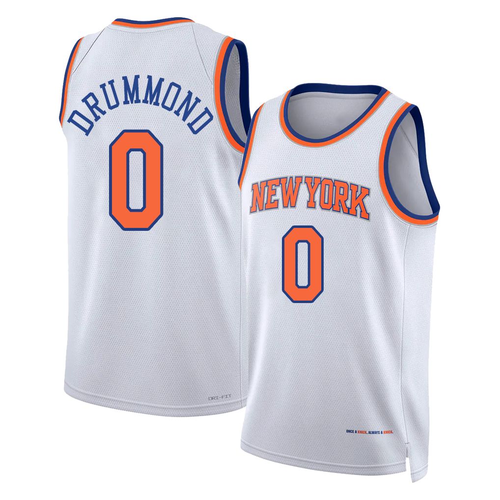 New York #0 Drummond Player Basketball Sleeveless White Jersey Andre For Adult Youth