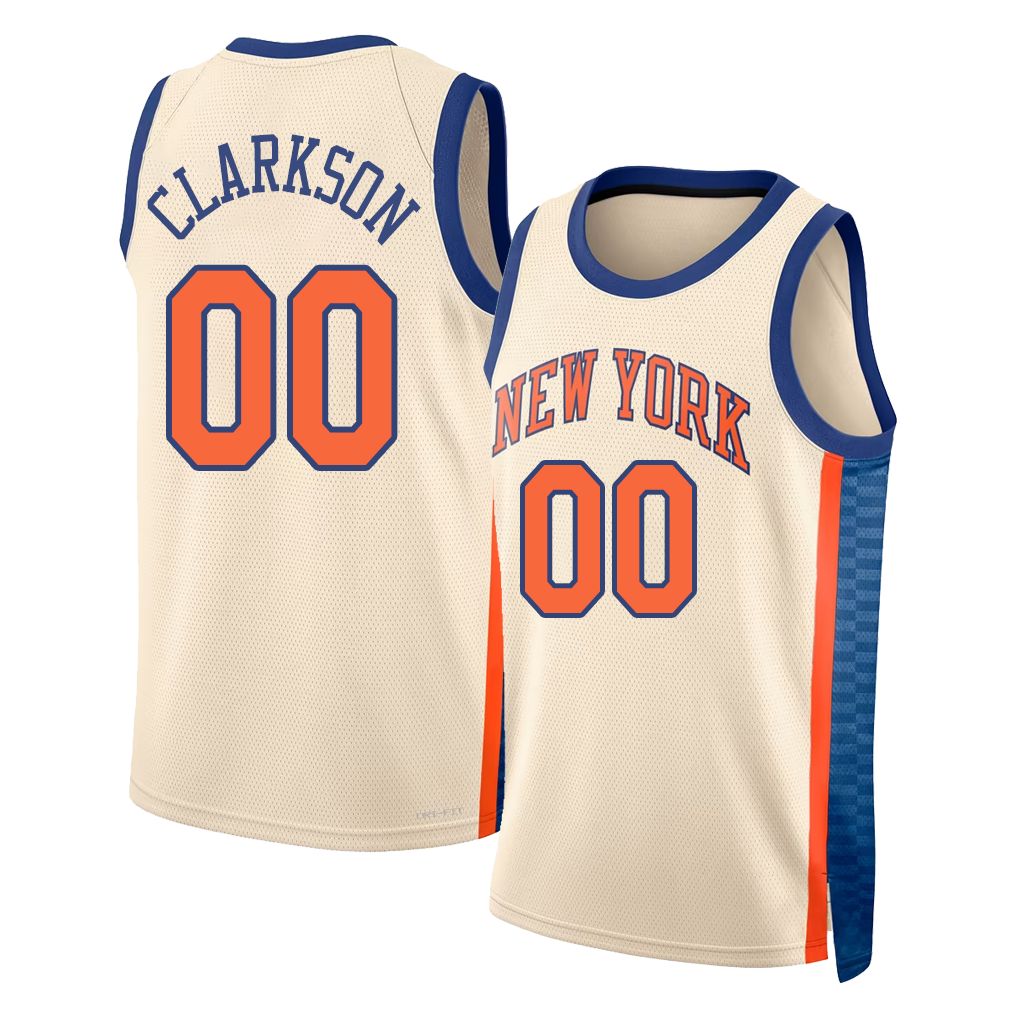 New York #00 Clarkson Player Basketball Sleeveless Natural Jersey Jordan For Adult Youth