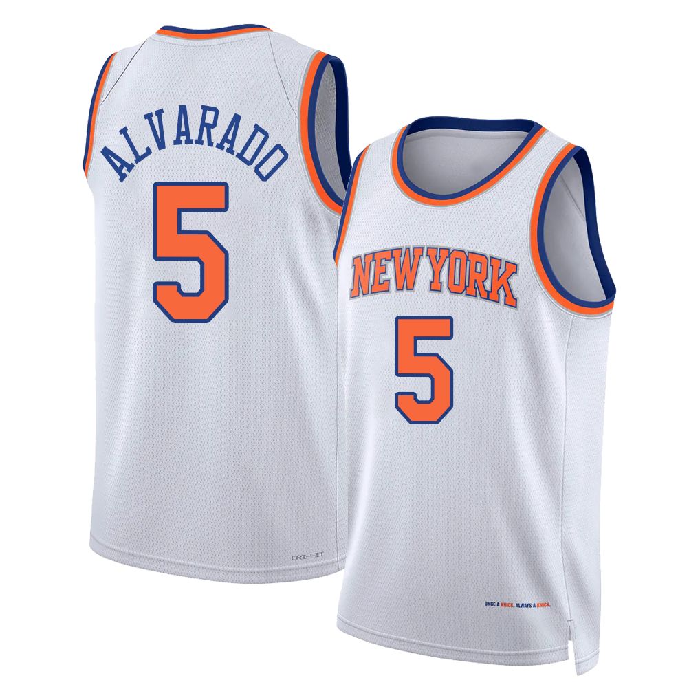 New York #5 Alvarado Player Basketball Sleeveless White Jersey Jose For Adult Youth