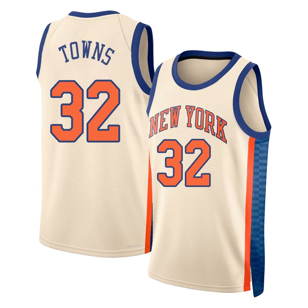 New York #32 Towns Player Basketball Sleeveless Natural Jersey Karl-Anthony For Adult Youth