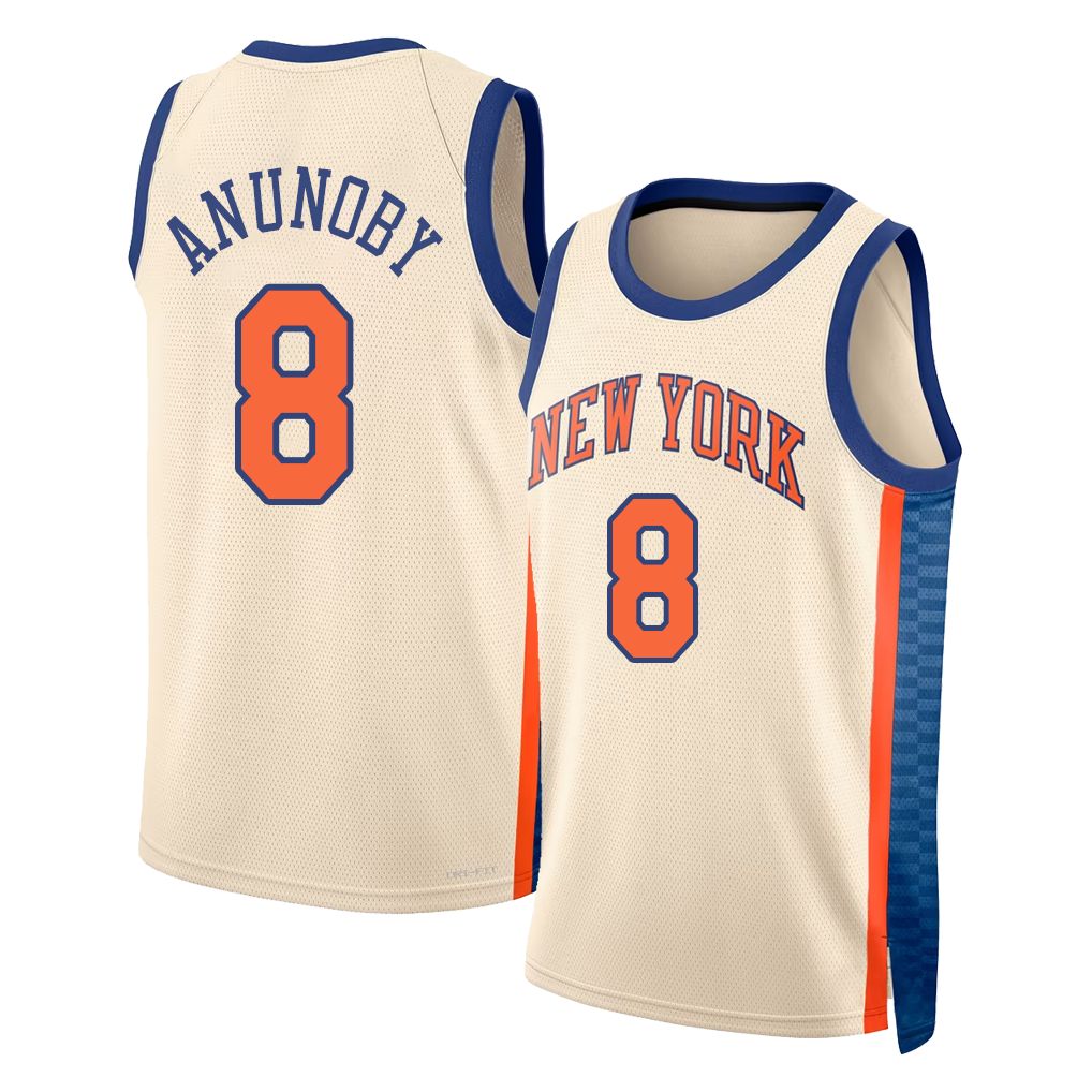 New York #8 Anunoby Player Basketball Sleeveless Natural Jersey OG For Adult Youth