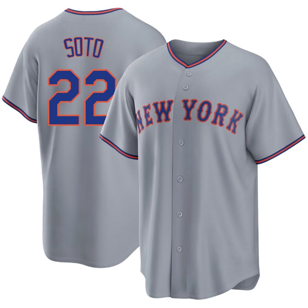 New York #22 Soto Player Baseball Short Sleeve Gray Jersey Juan For Men Women Youth Gift