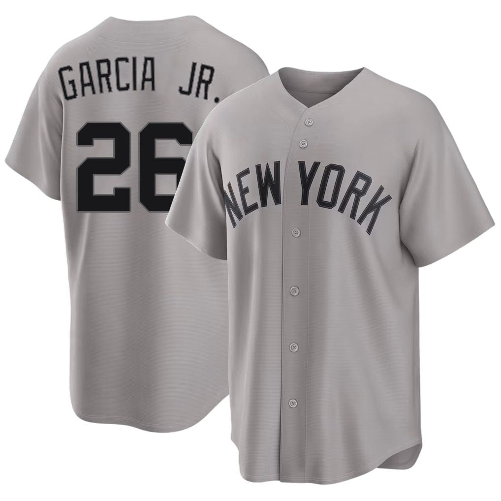 New York #26 Garcia Jr. Player Baseball Short Sleeve Gray Jersey Luis For Men Women Youth Gift