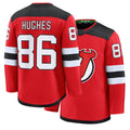 Mens New Jersey #86 Hughes Player Ice hockey Long Sleeve Red Jack Jersey