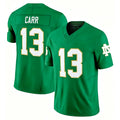 Notre Dame #13 Carr Player College Football V Neck Short Sleeve Green Jersey CJ For Men Youth Women