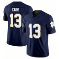 Notre Dame #13 Carr Player College Football V Neck Short Sleeve Navy Jersey CJ For Men Youth Women