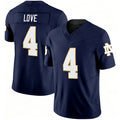 Notre Dame #4 Love Player College Football V Neck Short Sleeve Navy Jersey Jeremiyah For Men Youth Women