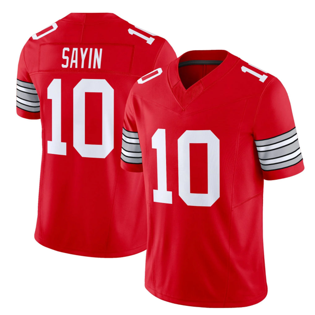 Ohio St. #10 Sayin Player College Football V Neck Short Sleeve Red Jersey Julian For Men Youth Women