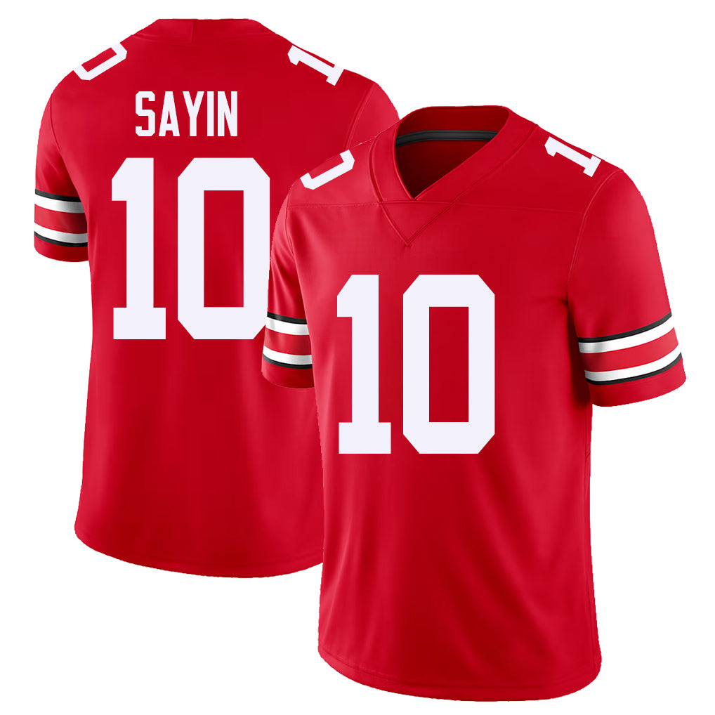 Ohio St. #10 Sayin Player College Football V Neck Short Sleeve Red Jersey Julian For Men Youth Women