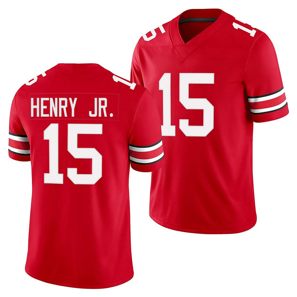 Ohio St. #15 Henry Jr. Player College Football V Neck Short Sleeve Red Jersey Chris For Men Youth Women