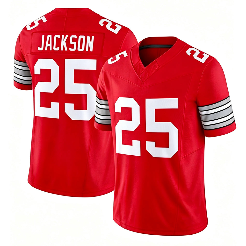 Ohio St. #25 Jackson Player College Football V Neck Short Sleeve Red Jersey Bo For Men Youth Women