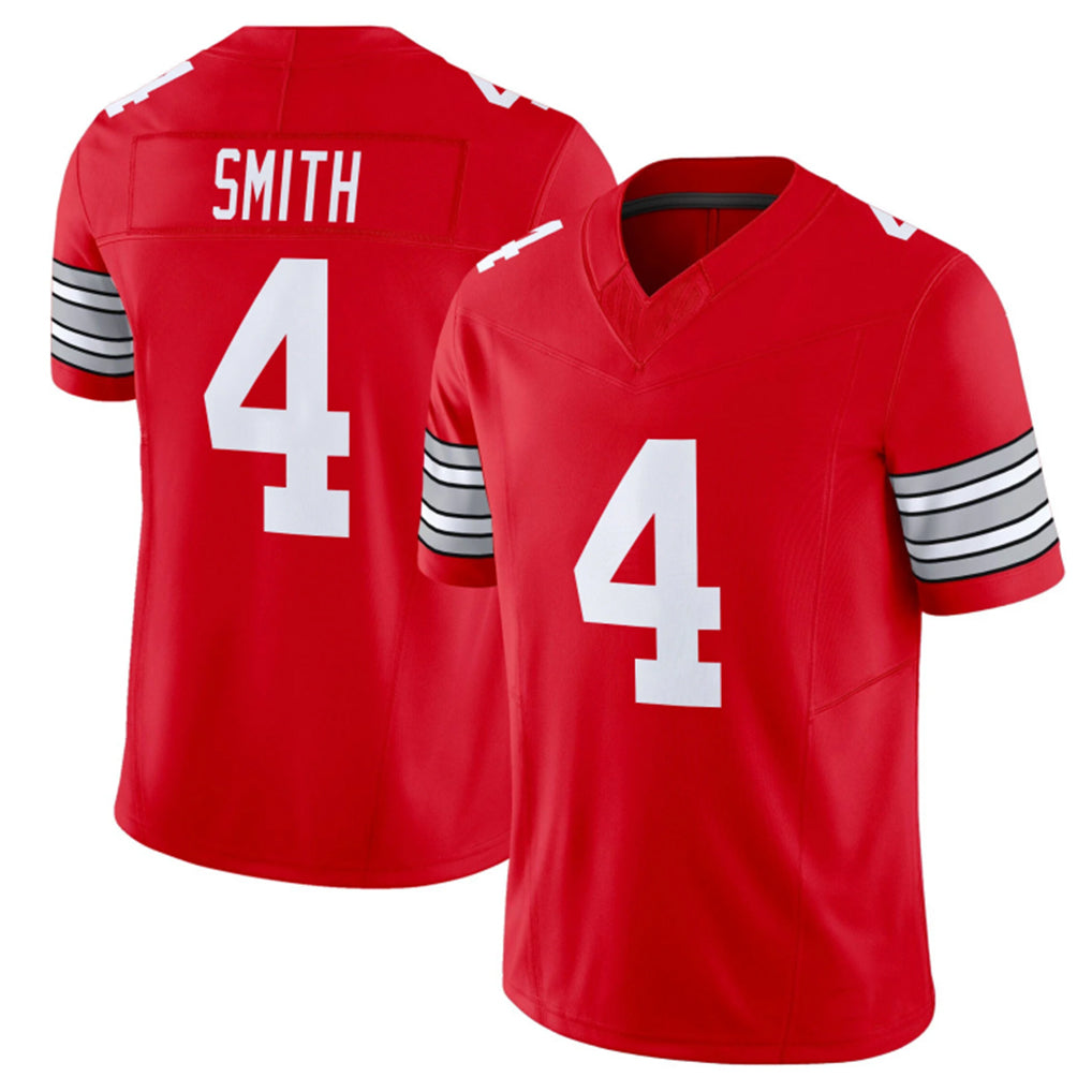 Ohio St. #4 Smith Player College Football V Neck Short Sleeve Red Jersey Jeremiah For Men Youth Women