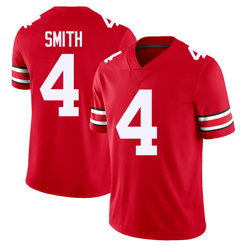Ohio St. #4 Smith Player College Football V Neck Short Sleeve Red Jersey Jeremiah For Men Youth Women