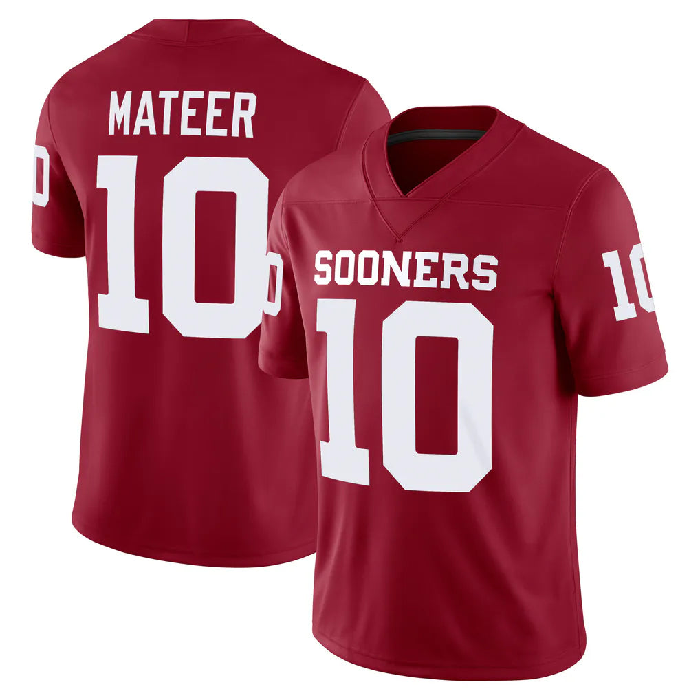 Oklahoma #10 Mateer Player College Football V Neck Short Sleeve Red Jersey John For Men Youth Women
