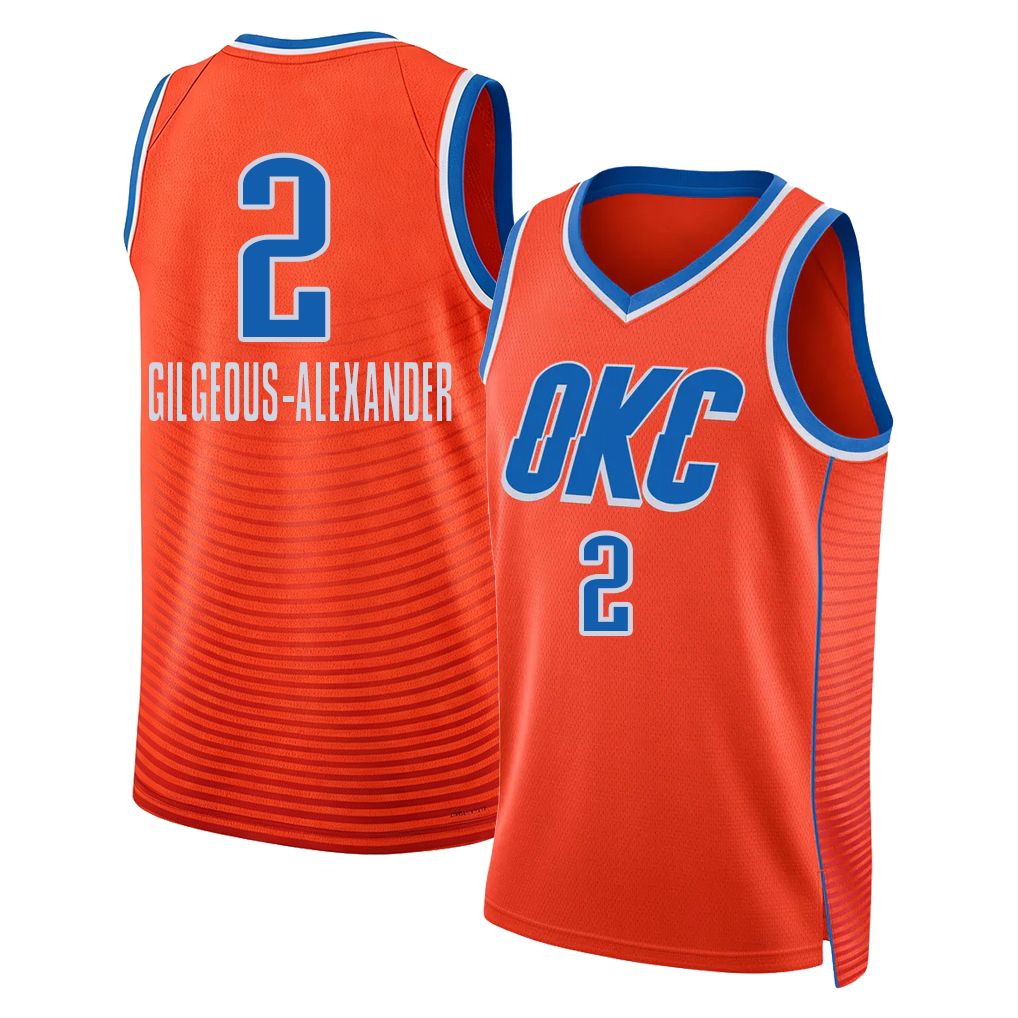Oklahoma City #2 Gilgeous-Alexander Player Basketball Sleeveless Orange Jersey Shai For Adult Youth