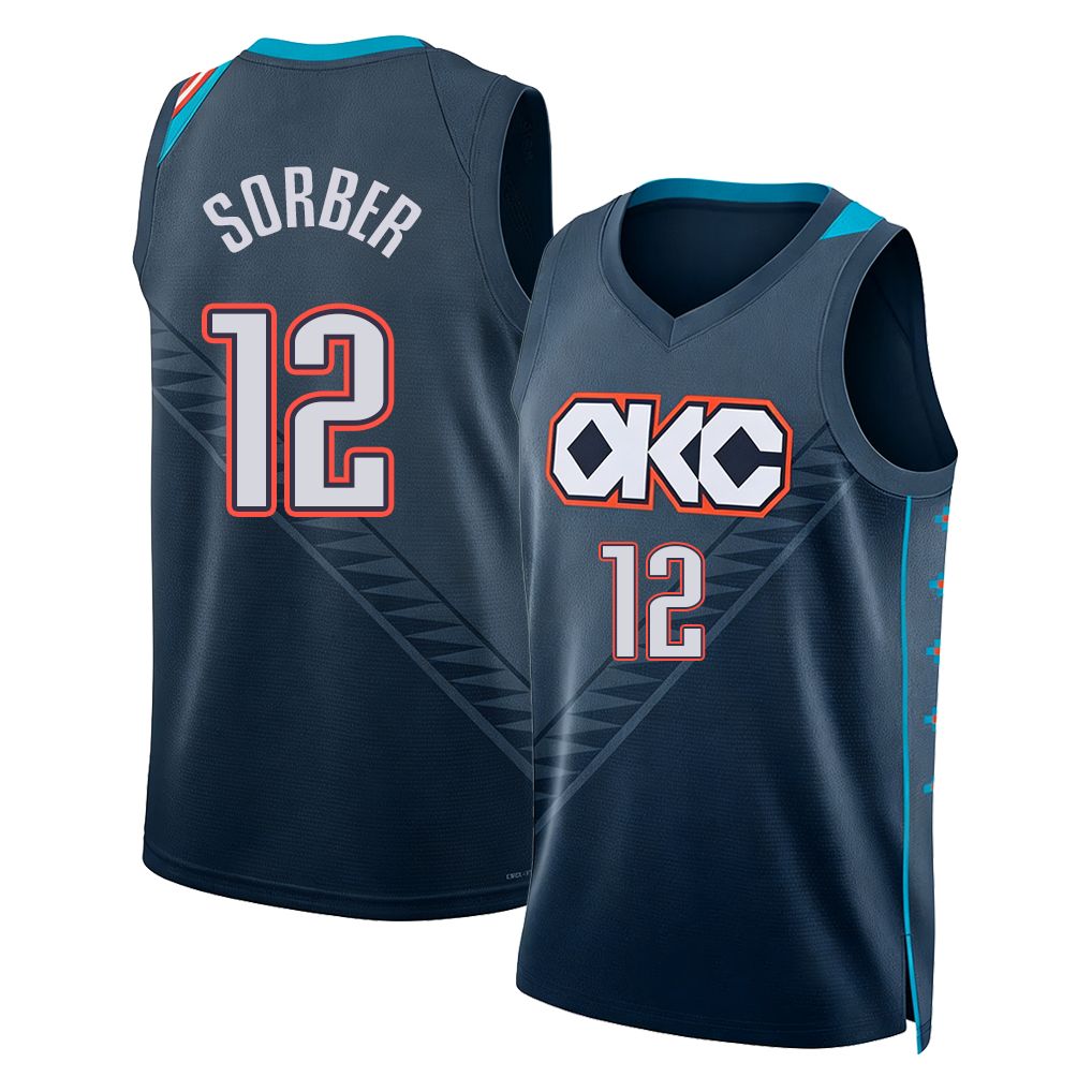 Oklahoma City #12 Sorber Player Basketball Sleeveless Navy Jersey Thomas For Adult Youth