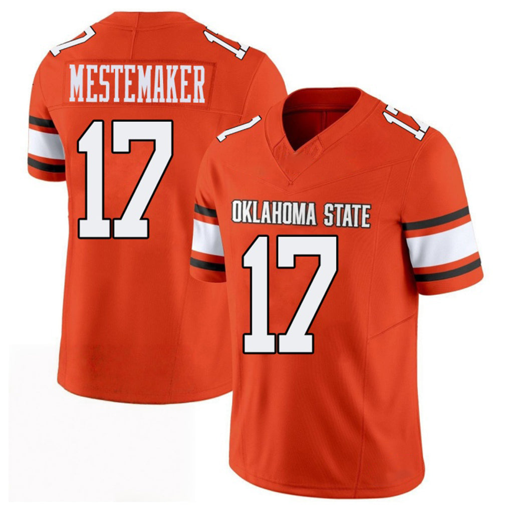 Oklahoma St. #17 Mestemaker Player College Football V Neck Short Sleeve Orange Jersey Drew For Men Youth Women