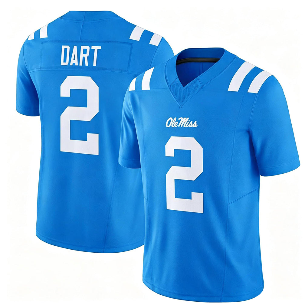 Ole Miss #2 Dart Player College Football V Neck Short Sleeve Blue Jersey Jaxson For Men Youth Women