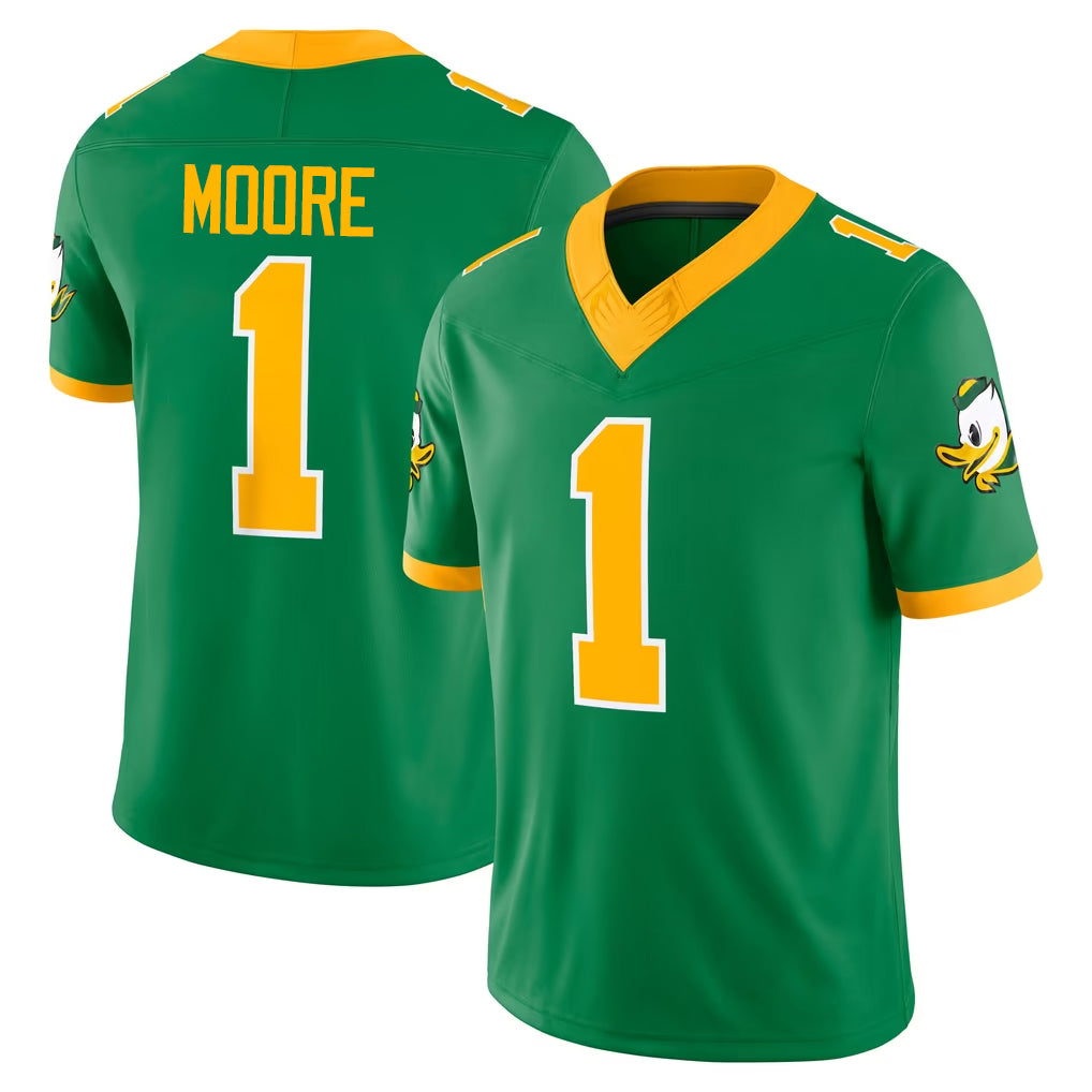 Oregon #1 Moore Player College Football V Neck Short Sleeve Green Jersey Dakorien For Men Youth Women