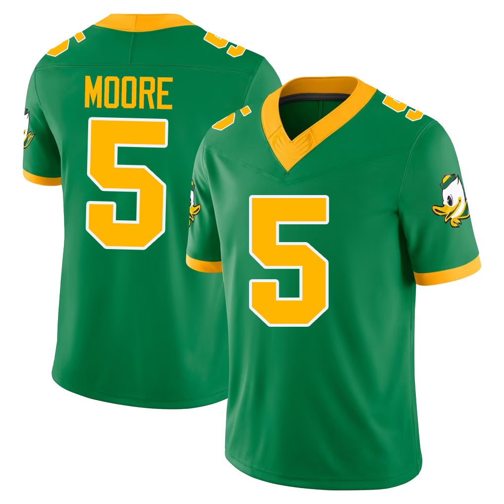 Oregon #5 Moore Player College Football V Neck Short Sleeve Green Jersey Dante For Men Youth Women