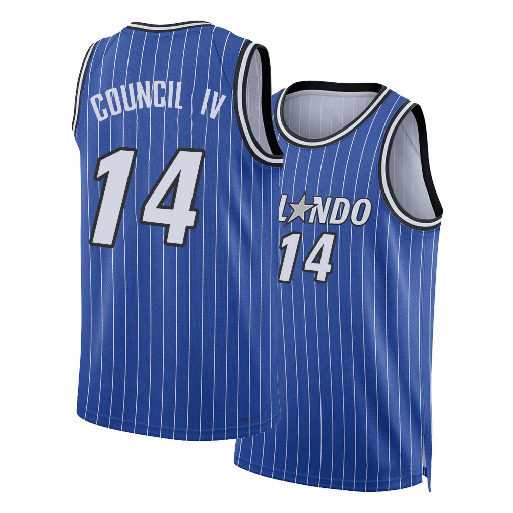 Orlando #14 Council IV Player Basketball Sleeveless Blue Jersey Ricky For Adult Youth