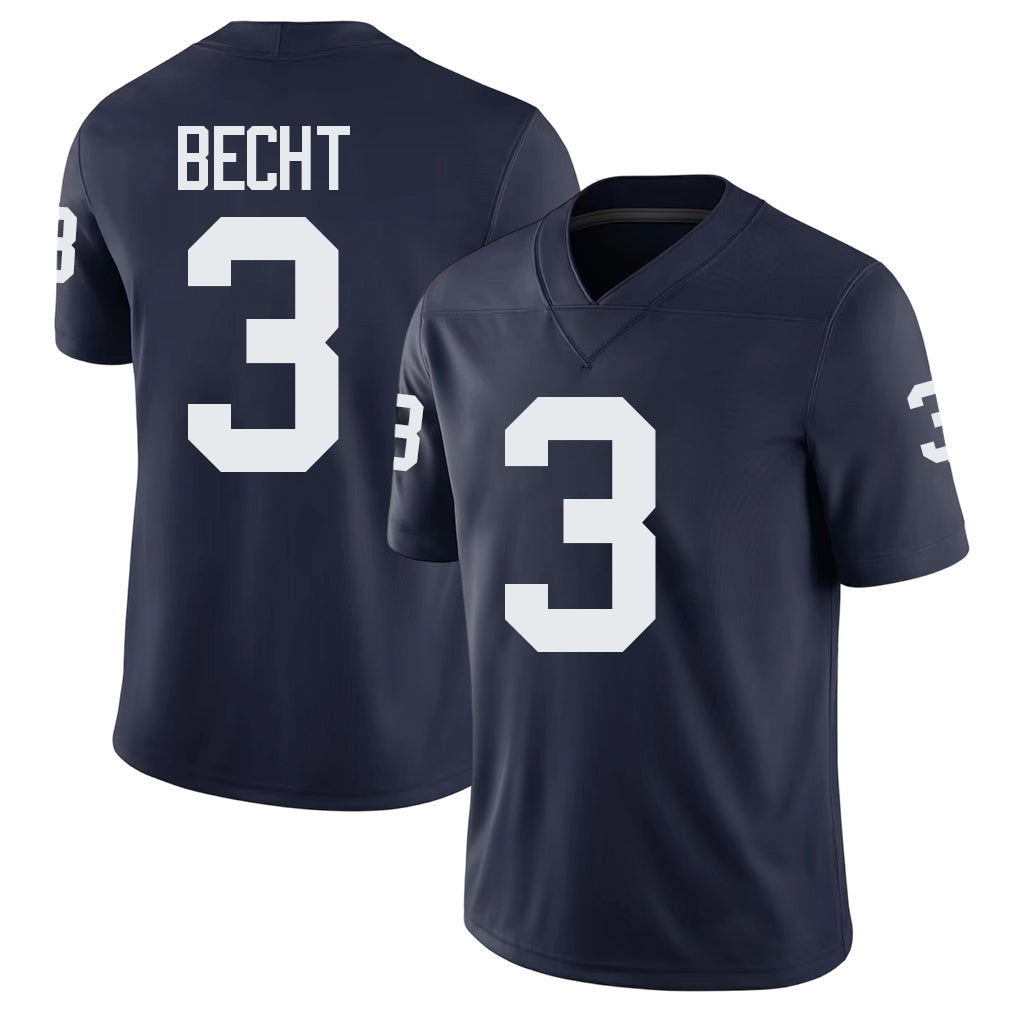 Penn St. #3 Becht Player College Football V Neck Short Sleeve Navy Jersey Rocco For Men Youth Women