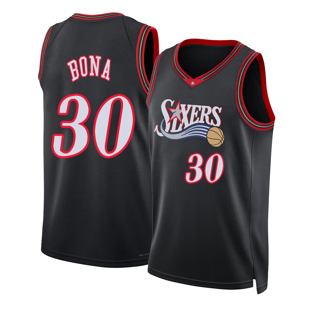 Philadelphia #30 Bona Player Basketball Sleeveless Black Jersey Adem For Adult Youth