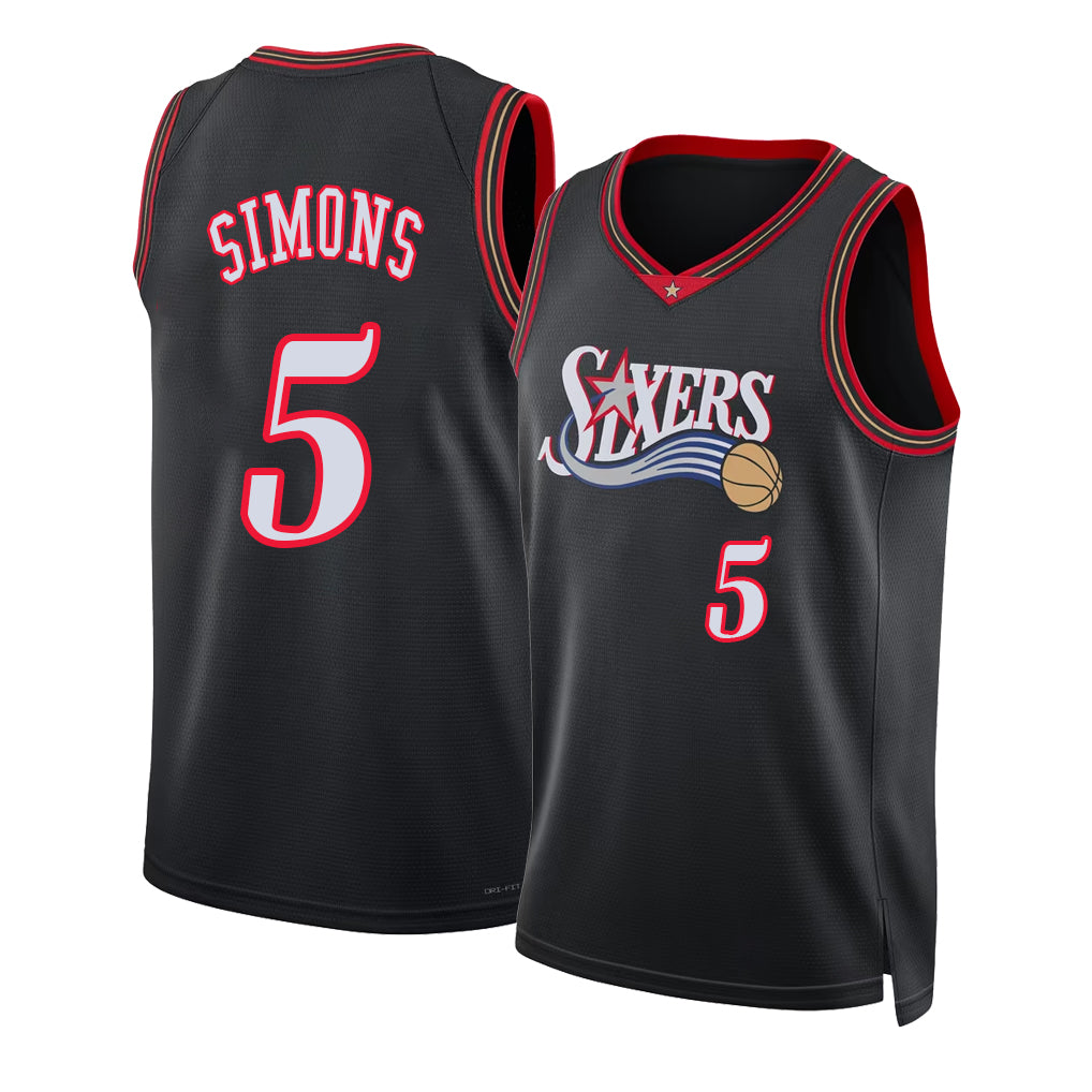 Philadelphia #5 Simons Player Basketball Sleeveless Black Jersey Anfernee For Adult Youth