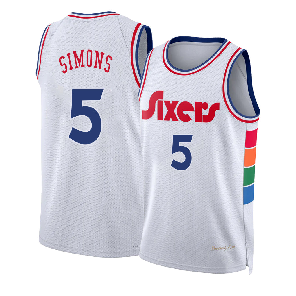 Philadelphia #5 Simons Player Basketball Sleeveless White Jersey Anfernee For Adult Youth