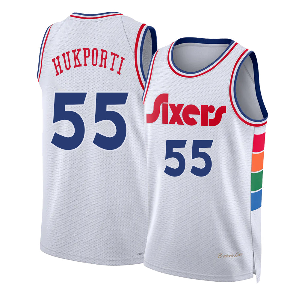 Philadelphia #55 Hukporti Player Basketball Sleeveless White Jersey Ariel For Adult Youth