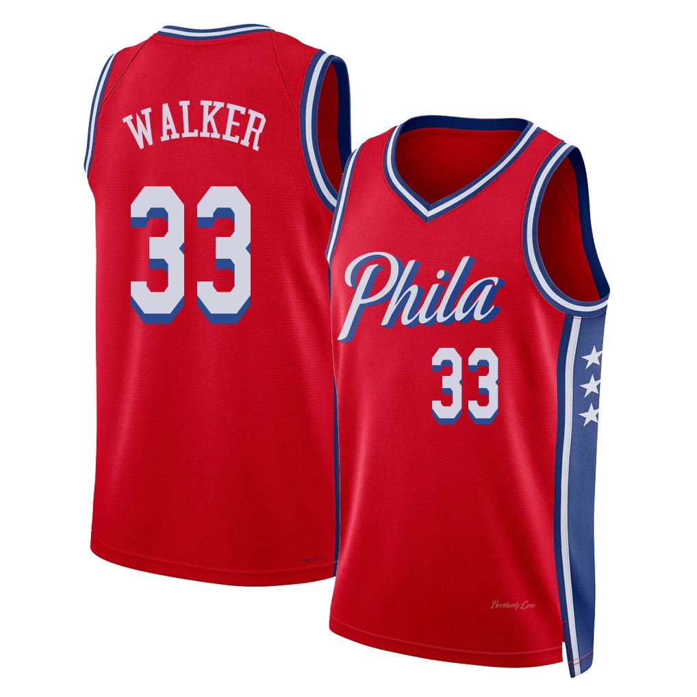 Philadelphia #33 Walker Player Basketball Sleeveless Red Jersey Jabari For Adult Youth