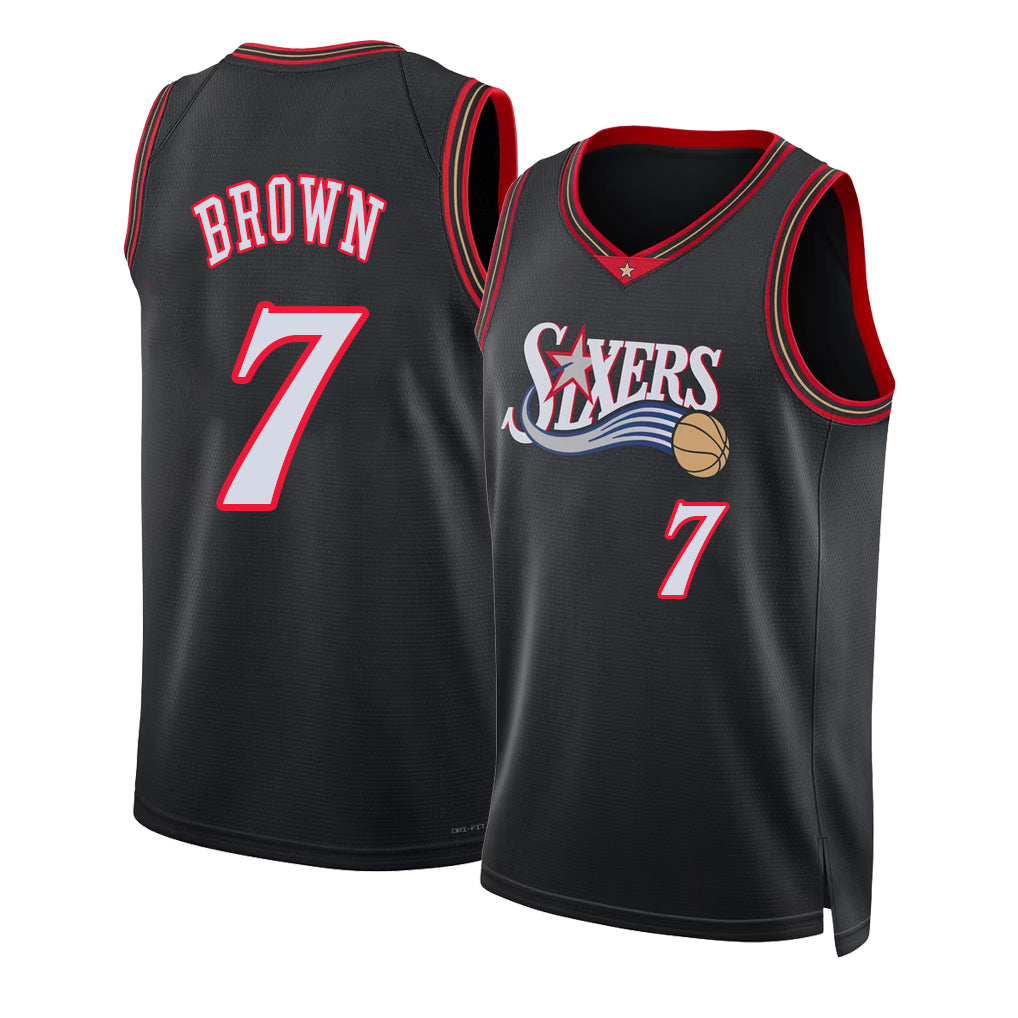 Philadelphia #7 Brown Player Basketball Sleeveless Black Jersey Jaylen For Adult Youth
