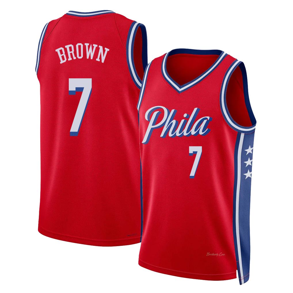 Philadelphia #7 Brown Player Basketball Sleeveless Red Jersey Jaylen For Adult Youth