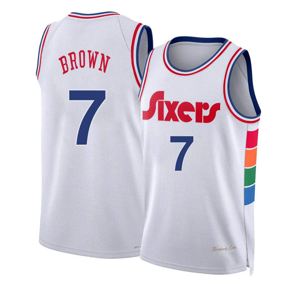 Philadelphia #7 Brown Player Basketball Sleeveless White Jersey Jaylen For Adult Youth