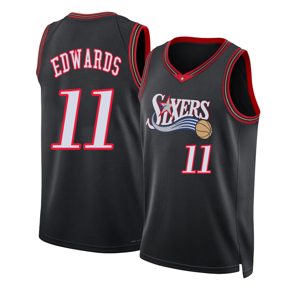 Philadelphia #11 Edwards Player Basketball Sleeveless Black Jersey Justin For Adult Youth
