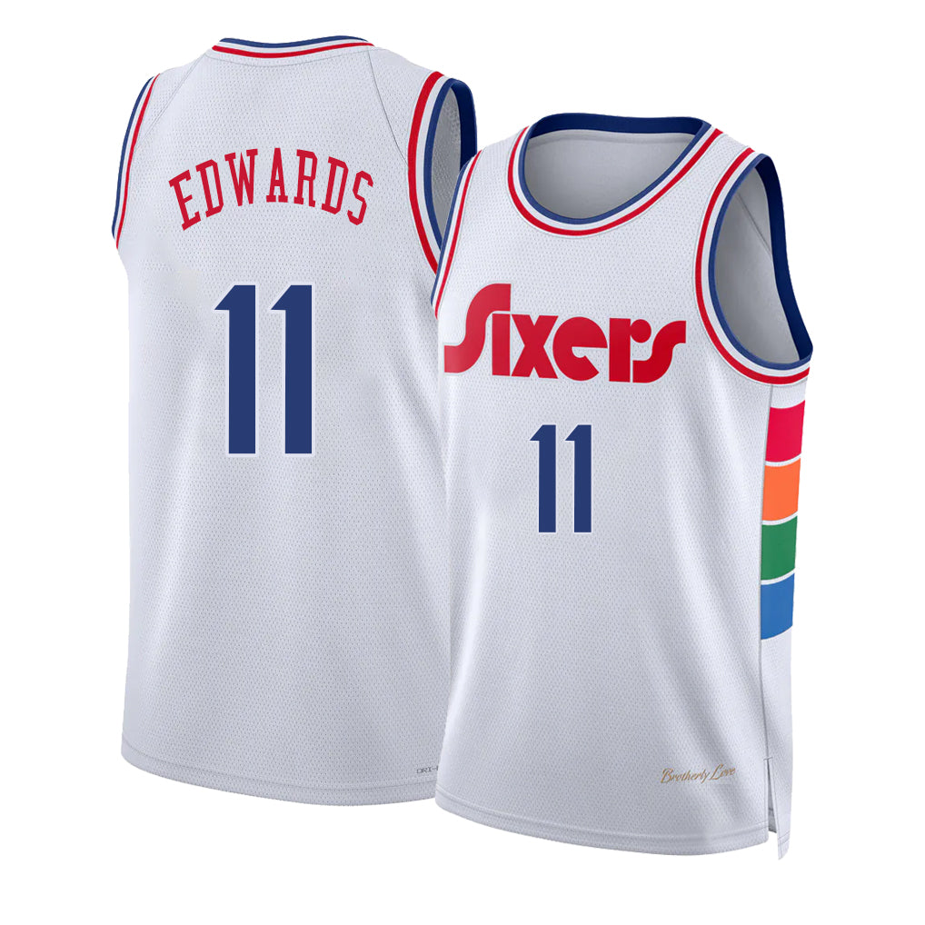 Philadelphia #11 Edwards Player Basketball Sleeveless White Jersey Justin For Adult Youth