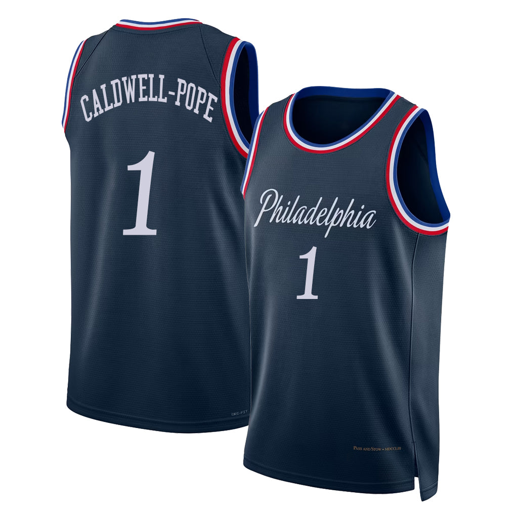 Philadelphia #1 Caldwell-Pope Player Basketball Sleeveless Navy Jersey Kentavious For Adult Youth