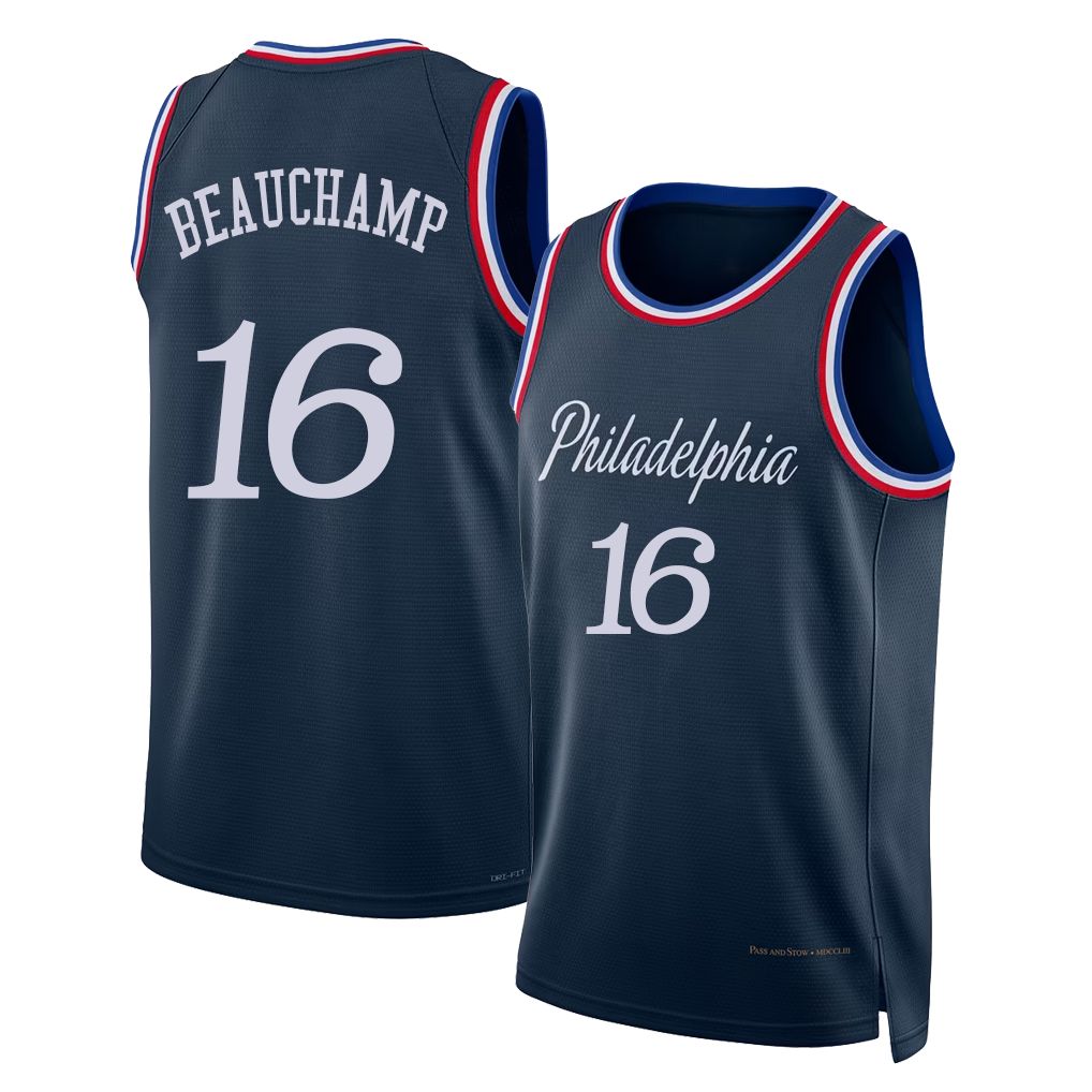 Philadelphia #16 Beauchamp Player Basketball Sleeveless Navy Jersey MarJon For Adult Youth
