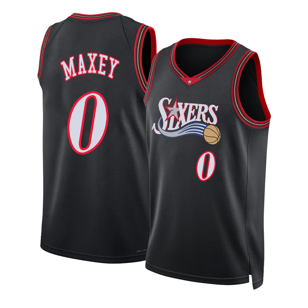 Philadelphia #0 Maxey Player Basketball Sleeveless Black Jersey Tyrese For Adult Youth