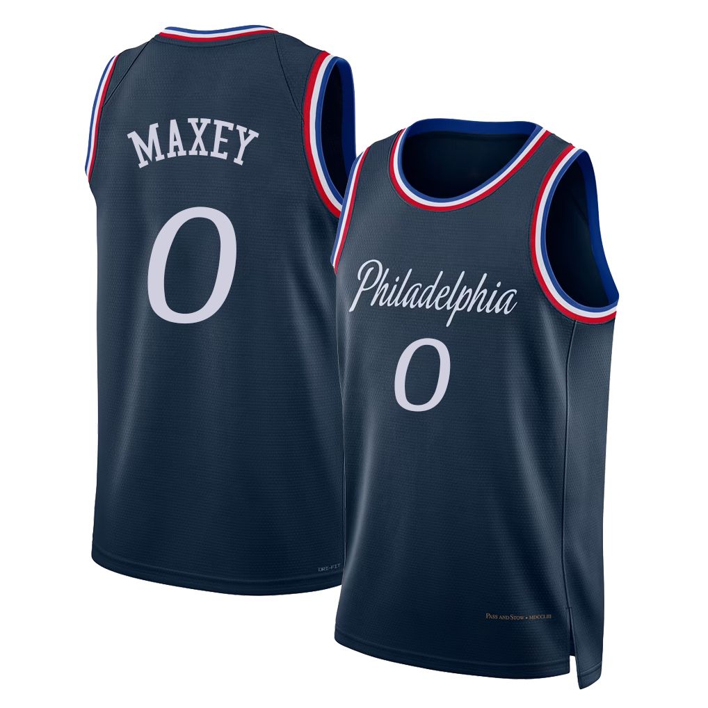 Philadelphia #0 Maxey Player Basketball Sleeveless Navy Jersey Tyrese For Adult Youth