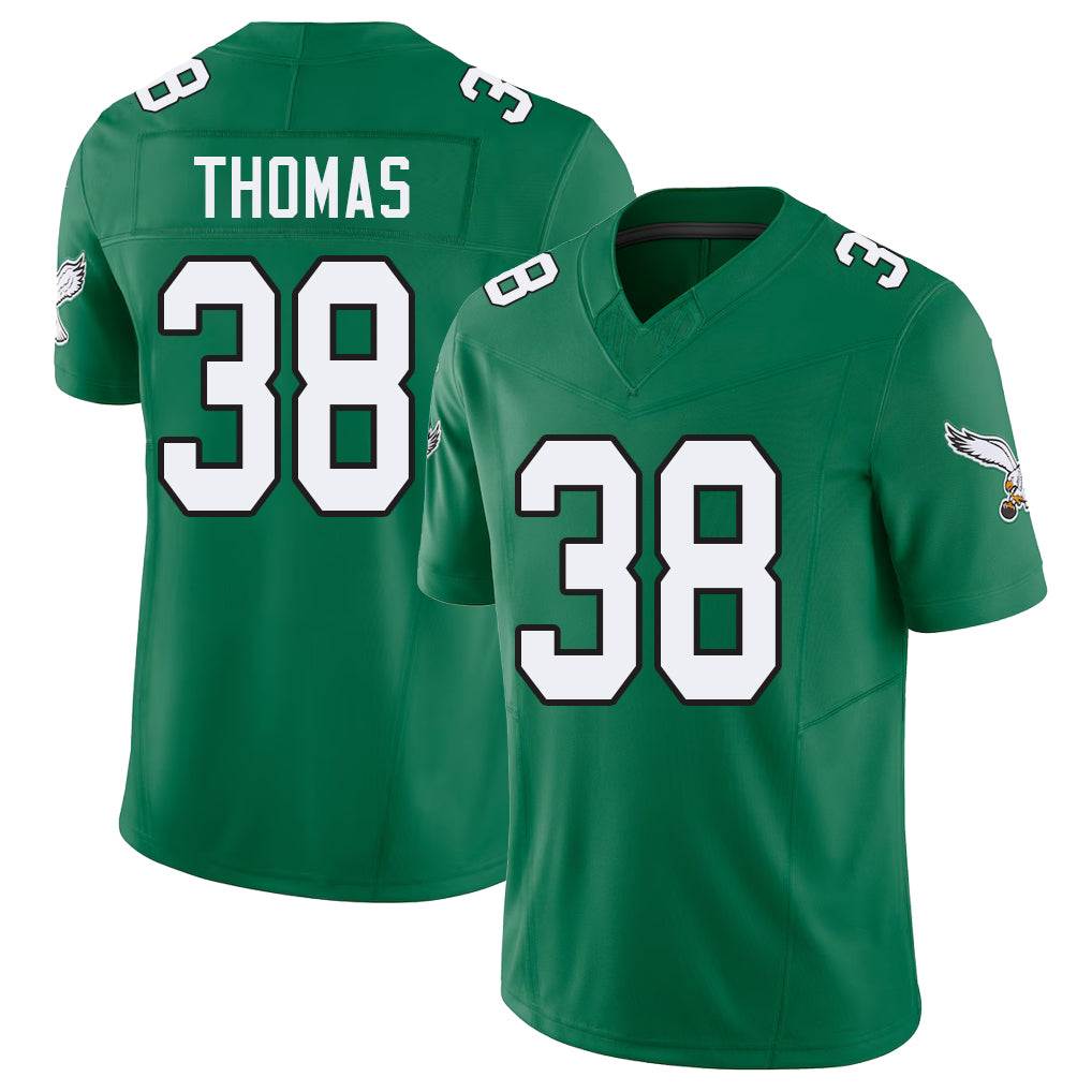 Philadelphia #38 Thomas Player Football V Neck Short Sleeve Kelly Green Jersey Ambry For Men Youth Women Gift