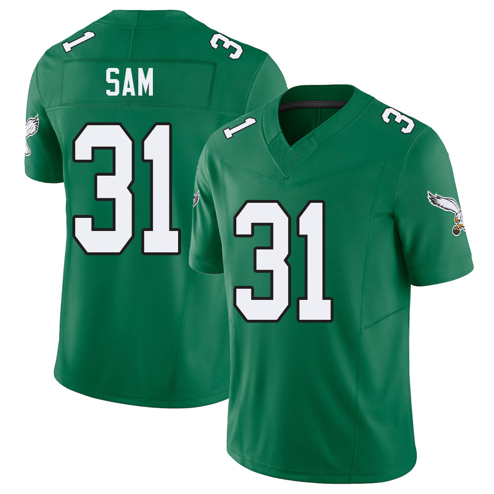 Philadelphia #31 Sam Player Football V Neck Short Sleeve Kelly Green Jersey Andre' For Men Youth Women Gift