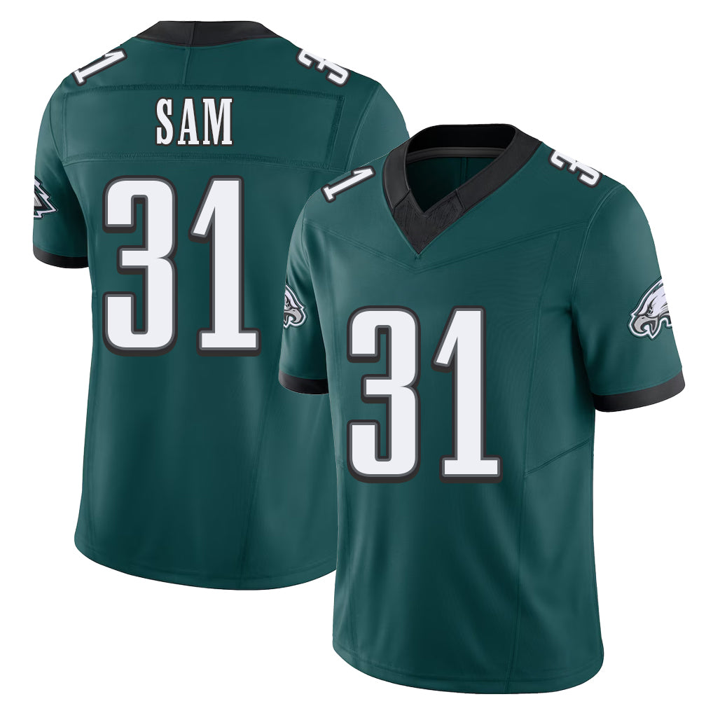 Philadelphia #31 Sam Player Football V Neck Short Sleeve Midnight Green Jersey Andre' For Men Youth Women Gift
