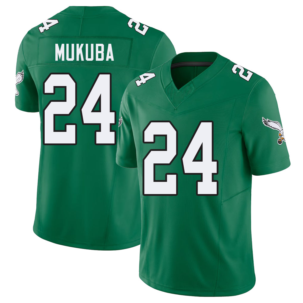 Philadelphia #24 Mukuba Player Football V Neck Short Sleeve Kelly Green Jersey Andrew For Men Youth Women Gift