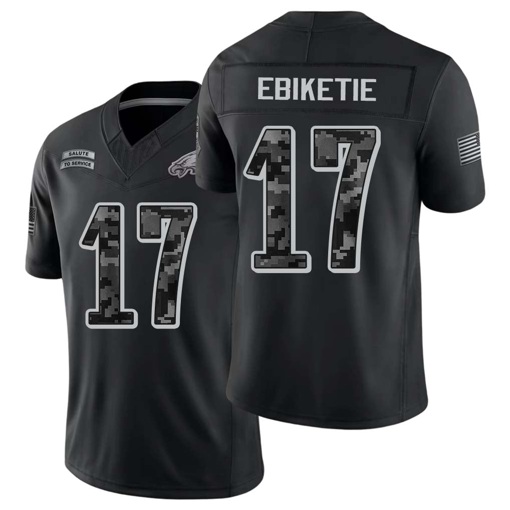 Philadelphia #17 Ebiketie Player Football V Neck Short Sleeve Black Jersey Arnold For Men Youth Women Gift