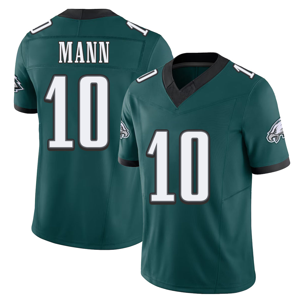 Philadelphia #10 Mann Player Football V Neck Short Sleeve Midnight Green Jersey Braden For Men Youth Women Gift
