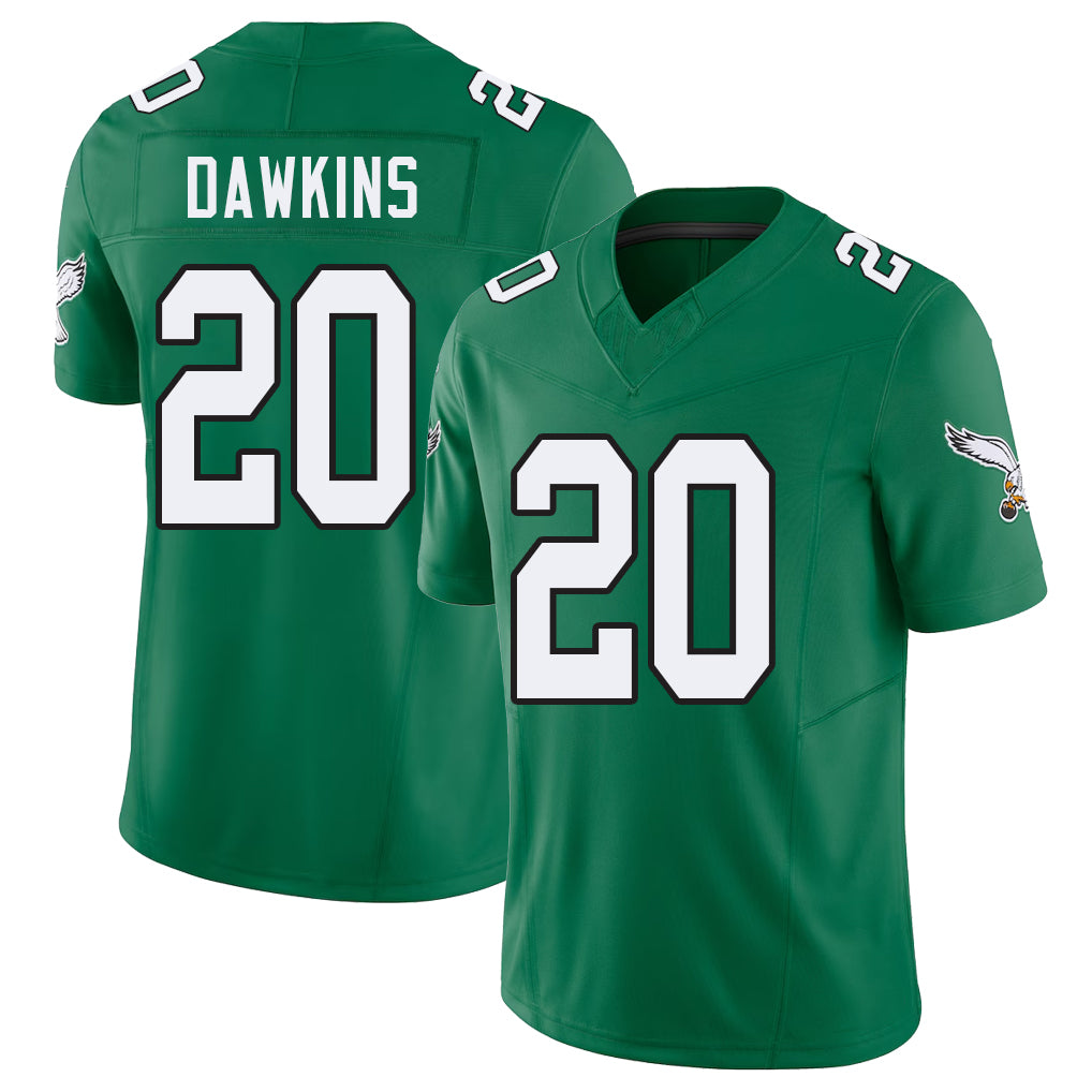 Philadelphia #20 Dawkins Player Football V Neck Short Sleeve Kelly Green Jersey Brian For Men Youth Women Gift