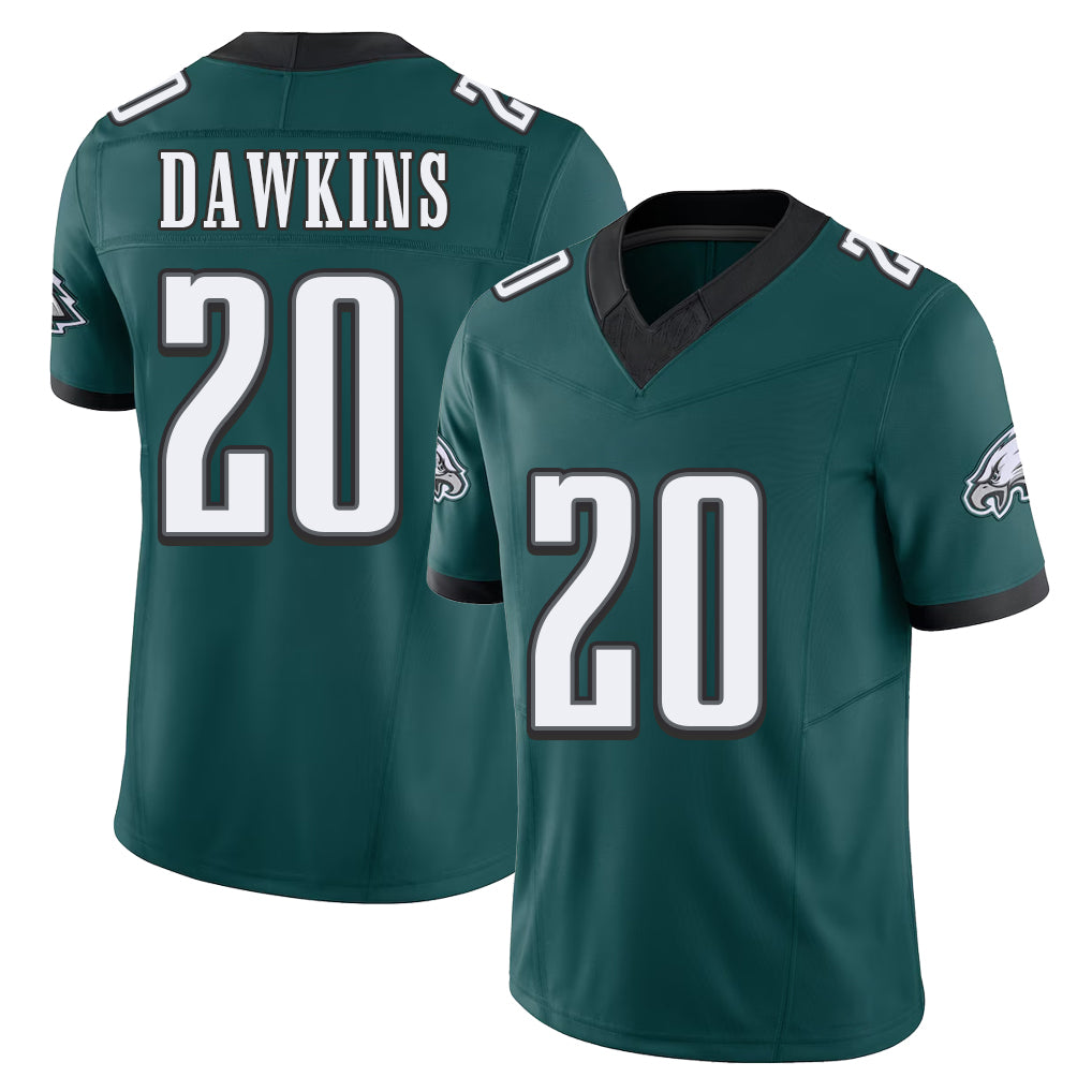 Philadelphia #20 Dawkins Player Football V Neck Short Sleeve Midnight Green Jersey Brian For Men Youth Women Gift