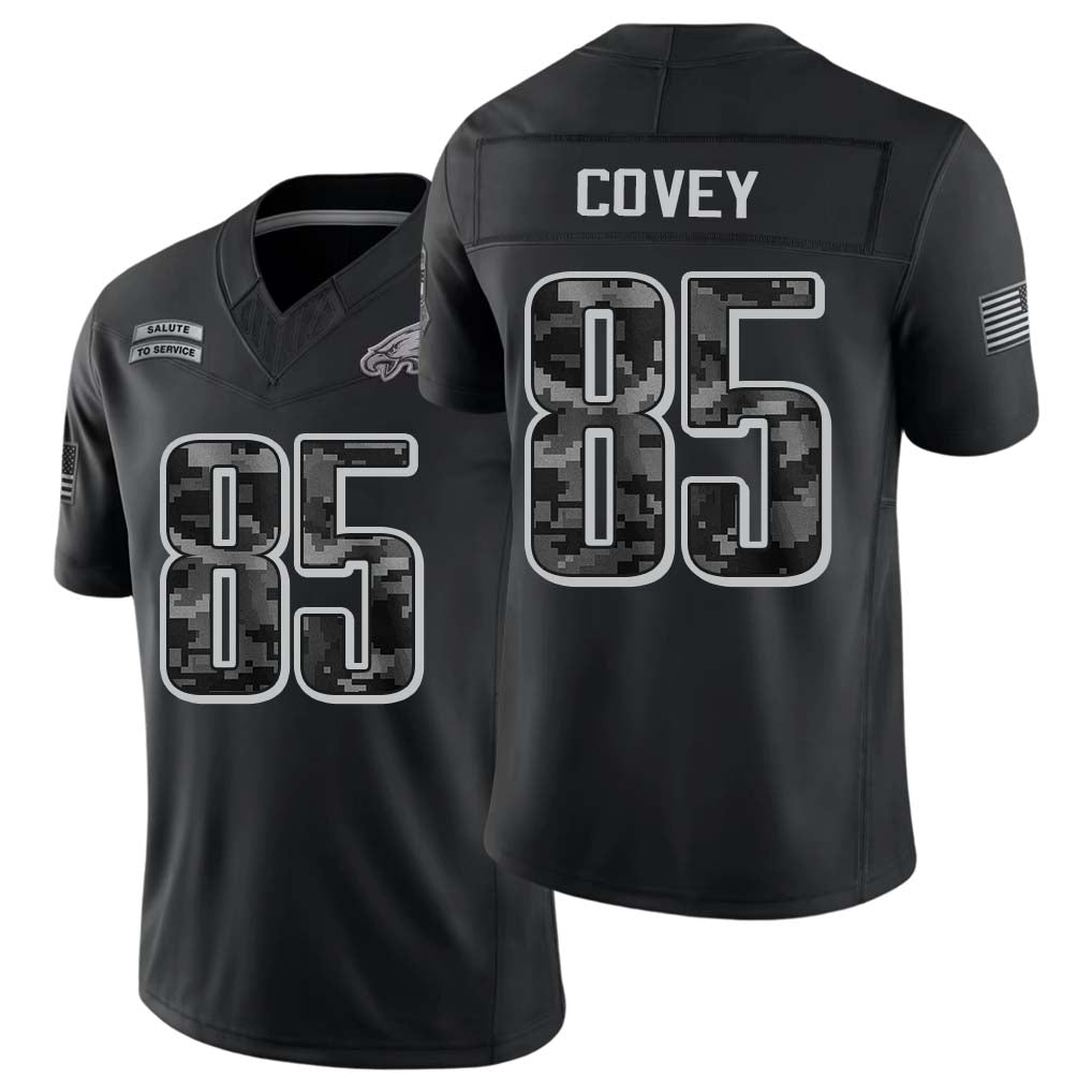Philadelphia #85 Covey Player Football V Neck Short Sleeve Black Jersey Britain For Men Youth Women Gift