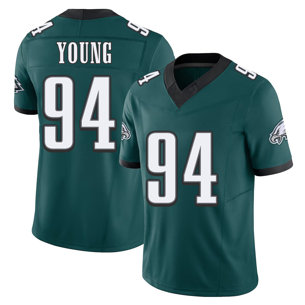 Philadelphia #94 Young Player Football V Neck Short Sleeve Midnight Green Jersey Byron For Men Youth Women Gift